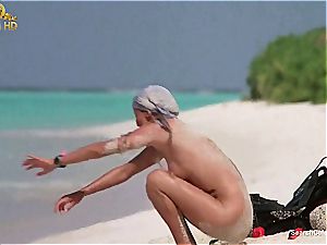 killer Bo Derek demonstrating off her unshaved vagina at the beach