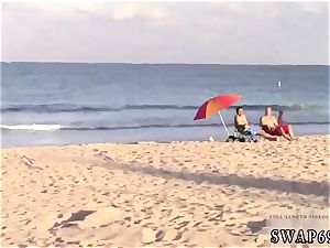 teen toying on web cam and torrid dark haired draining Beach Bait And switch
